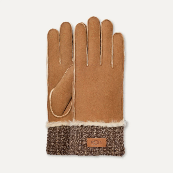 Handschoen met gebreide manchet van schapenvacht