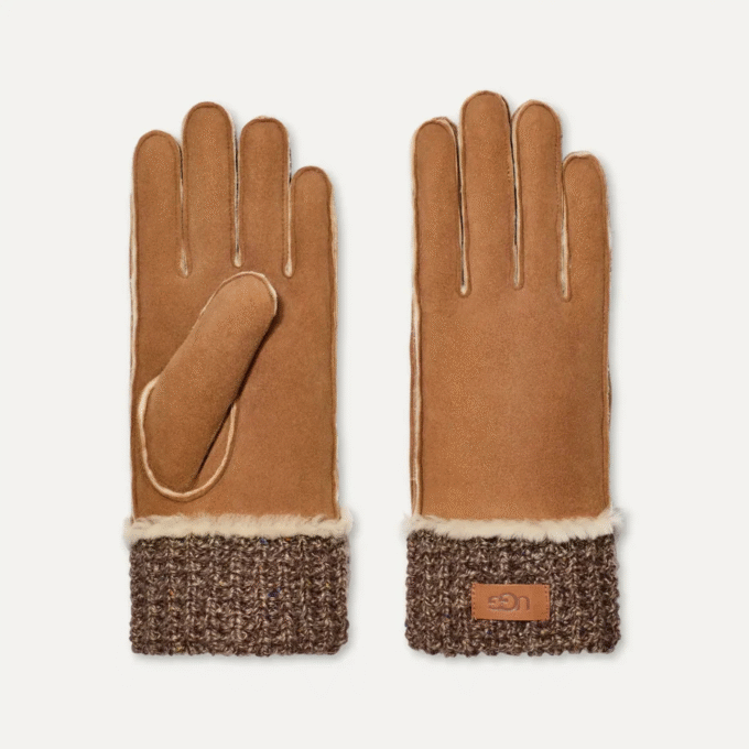Handschoen met gebreide manchet van schapenvacht